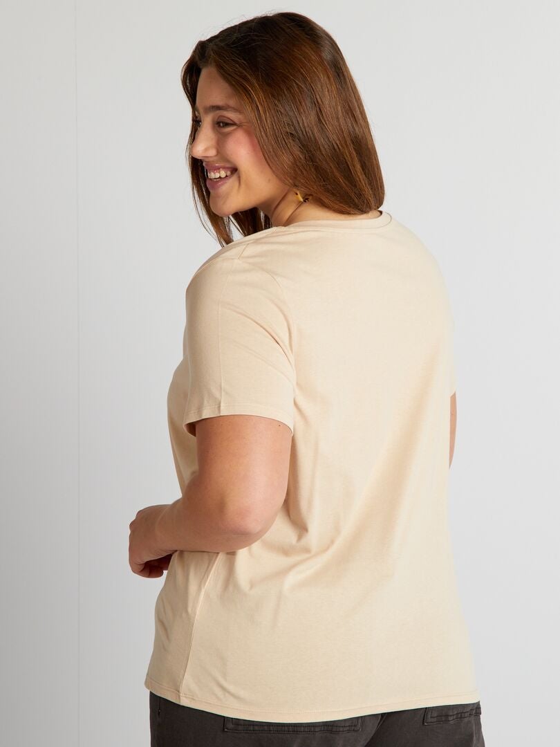 Camiseta de punto con cuello en V - Gris