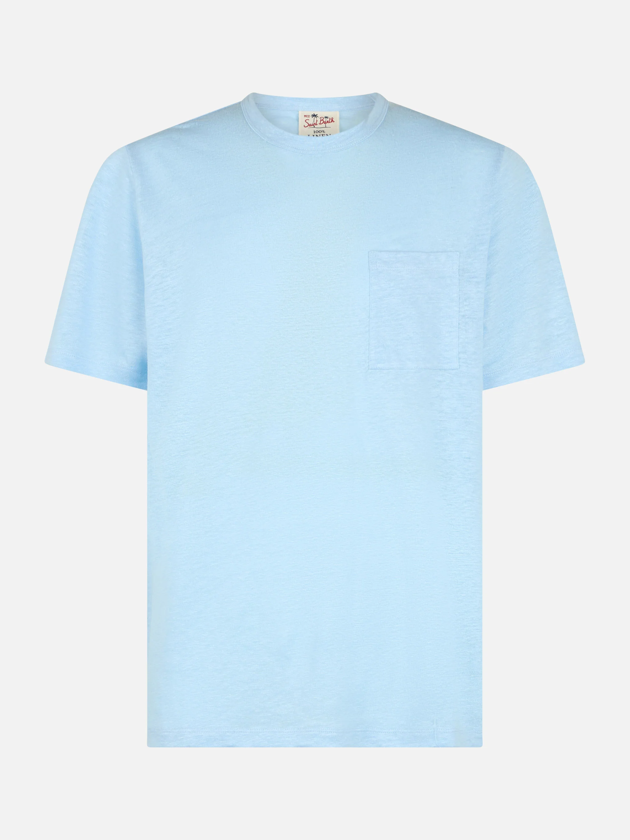 Ecstasea heren T-shirt van lichtblauw linnenjersey met zakje