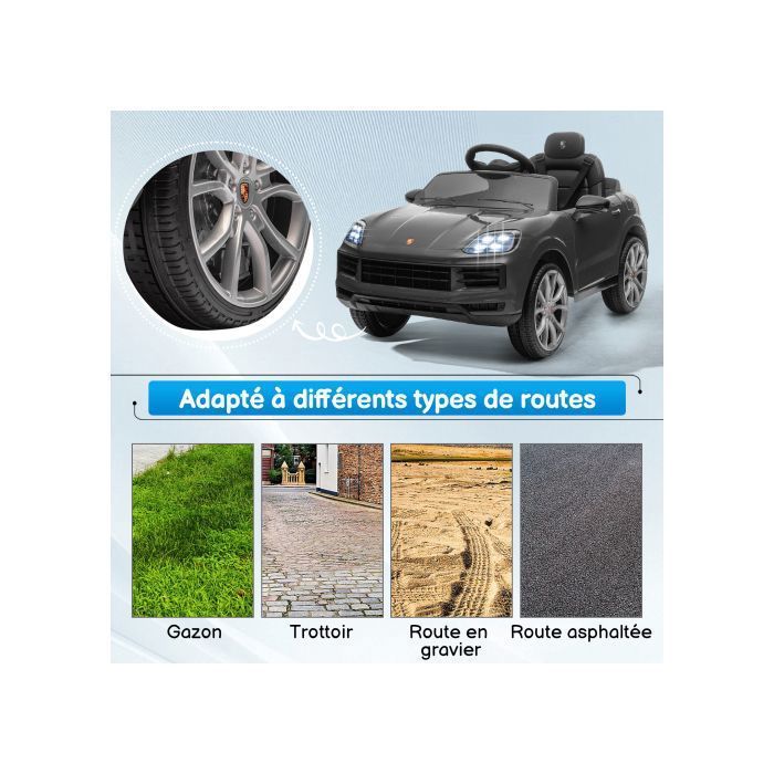 Coche eléctrico infantil LALAHO de 3 velocidades - 12 V con licencia - Dos modos de control, gris