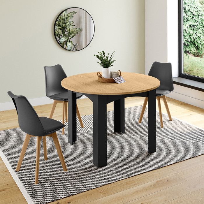 Uitschuifbare ronde eettafel - IDMARKET - DONA - Hout en zwart - 4-8 personen - 110-150 cm