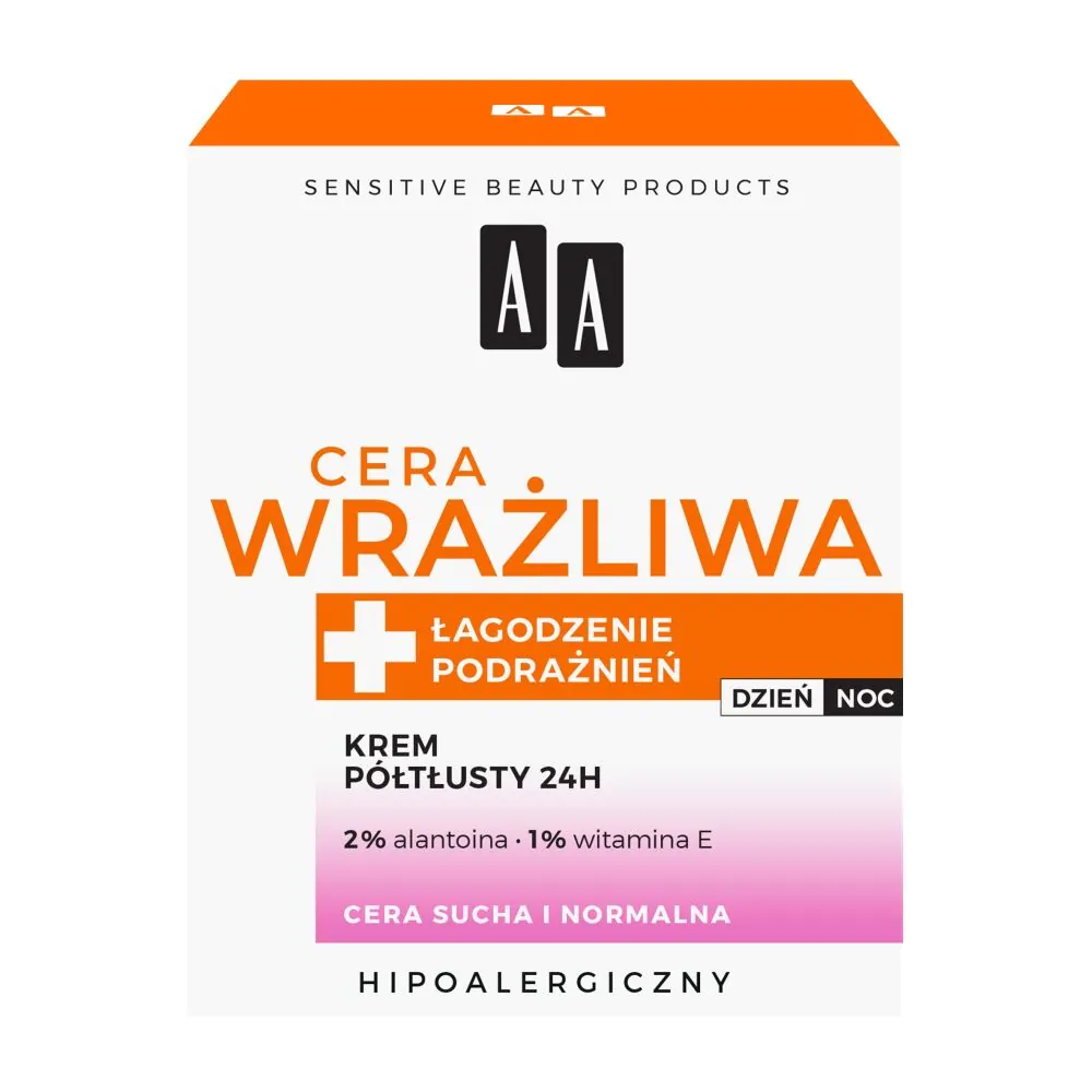 AA Cera Wrażliwa Krem półtłusty do każdego rodzaju cery 24 h bezzapachowy