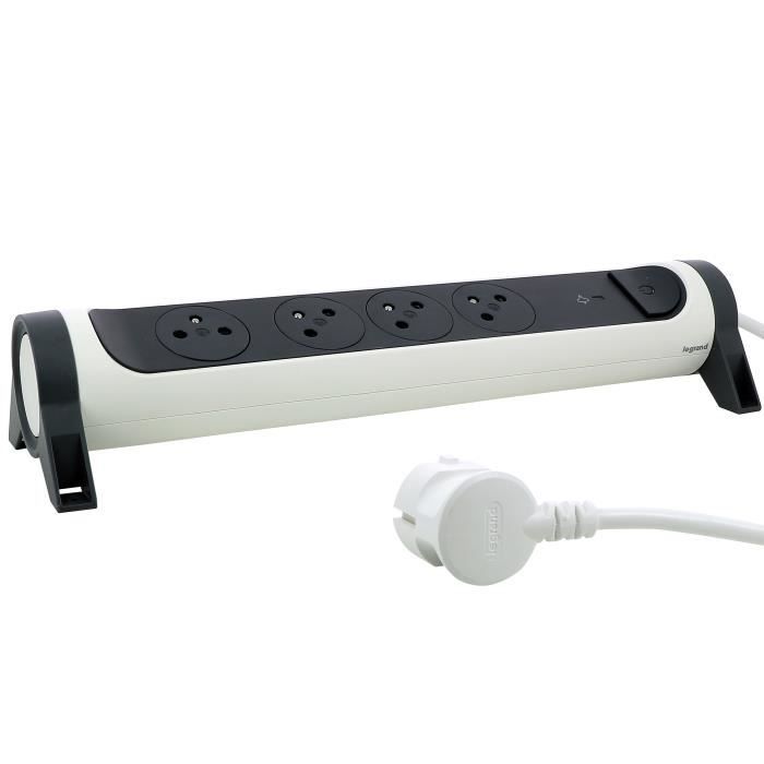 LEGRAND FB 4x2P+E premium stekkerdoos met overspanningsbeveiliging, 1,5 m, 1 mm², wit/zwart