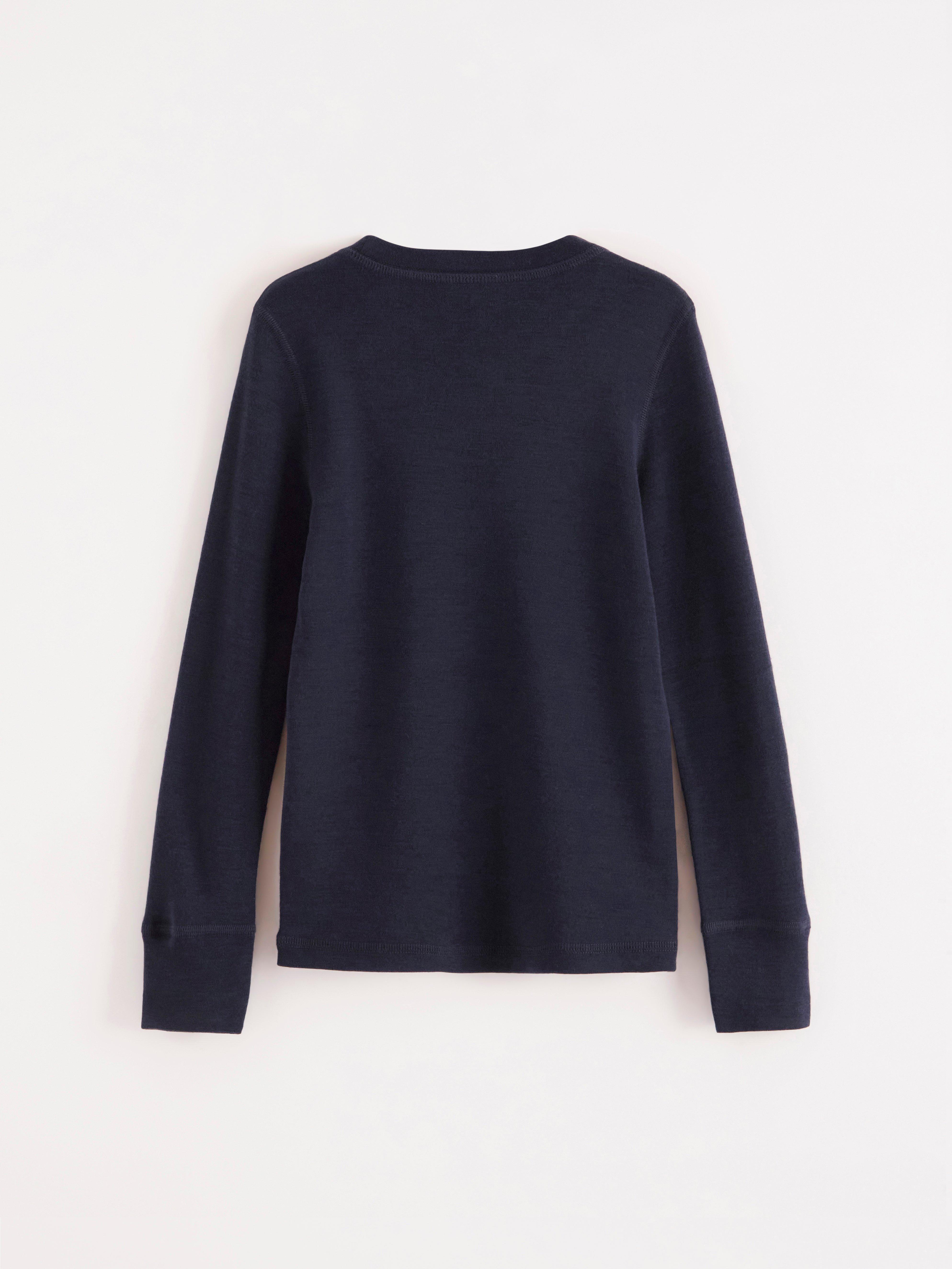 Blusa de manga comprida em lã merino azul-marinho