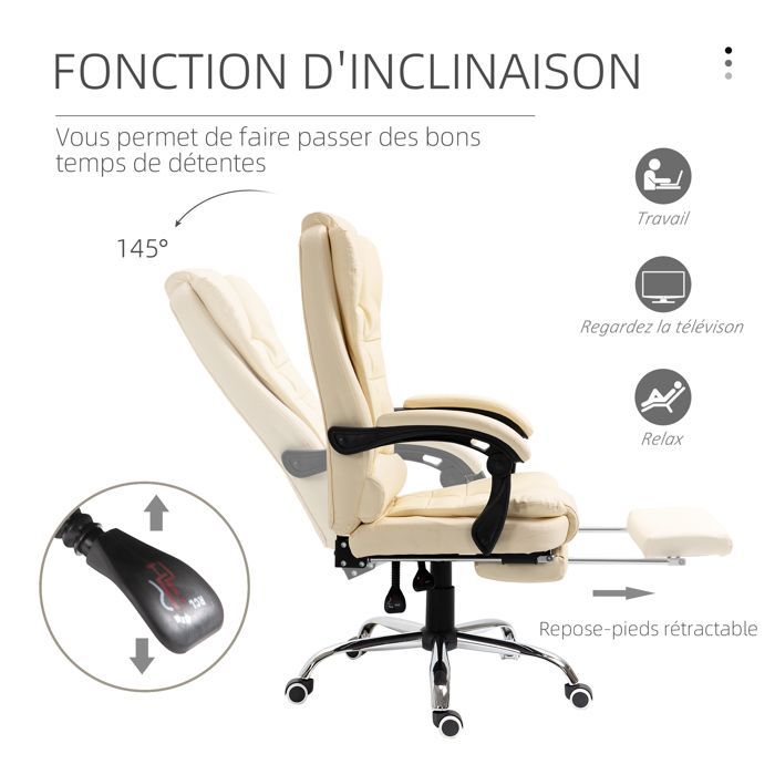 HOMCOM - Office chair - PU synthetic upholstery - 64.5x69x117cm - Cream