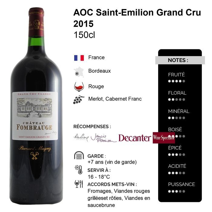 Château Fombrauge Saint-Emilion Grand Cru MAGNUM 2015 - Vin Rouge de Bordeaux (3x150cl)