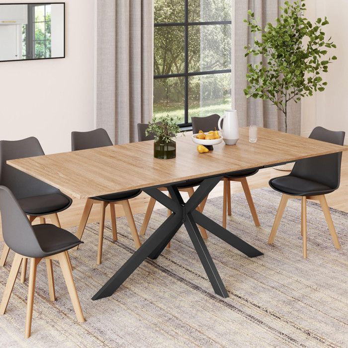 Mesa de comedor rectangular extensible IDMARKET ALIX para 6-10 personas, madera y negro, 160-200 cm