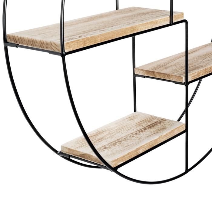 IDMARKET LILY Ronde wandplank, 4 lagen, hout en metaal, industrieel design