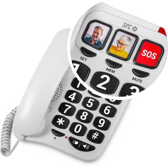 Téléphone fixe - SPC - Comfort Numbers 2 - Grandes touches - 3 mémoires directes - Volume élevé