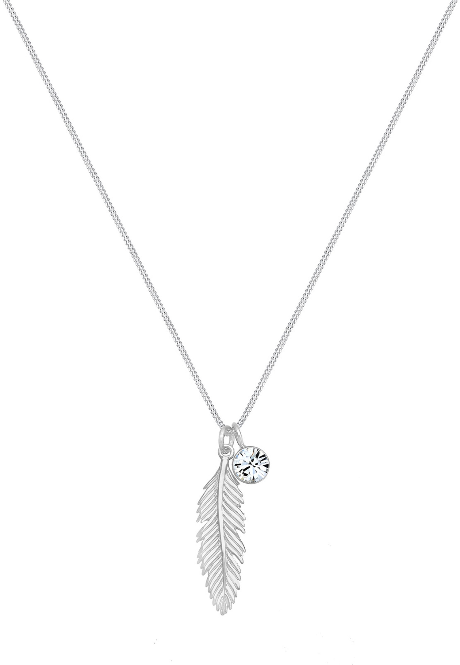 Elli Femmes Pendentif Plume Boho avec Cristal en Argent Sterling 925