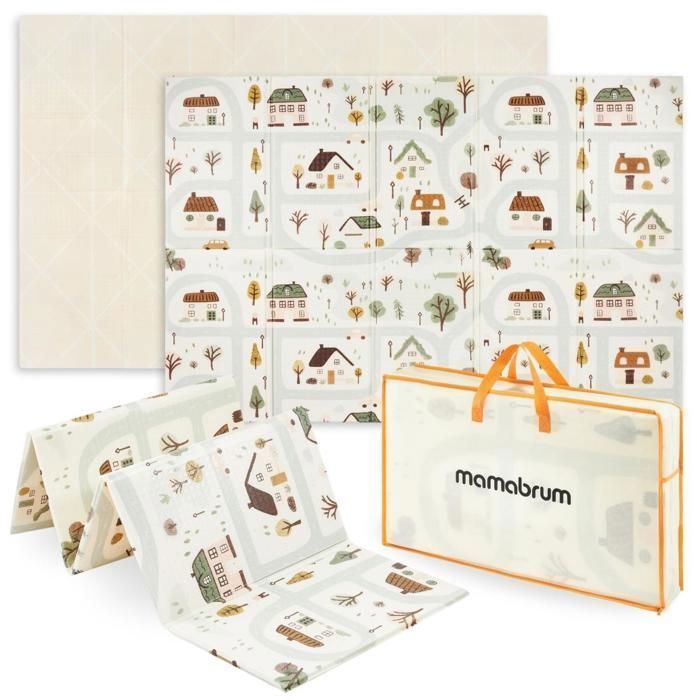 Alfombra de juegos de espuma para bebés Mamabrum, 180 x 120 cm, doble cara, fácil de limpiar, impermeable, plegable con bolsa de almacenamiento.