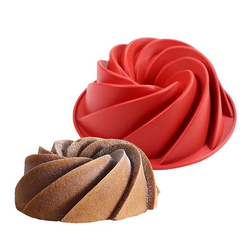 Large Spiral Shape Food Grade Silicone Bundt Cake Mold Pan 3d Fluted Cake Mould Form Bread Bakery Baking Tools Bakeware