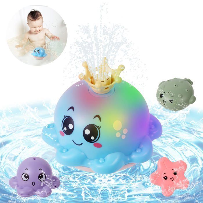 Juguetes de baño LED para niños, juguete de baño para bebés de 1, 2 y 3 años, pulpo de inducción automática, juguetes de piscina con chorro de agua para bebés - Azul