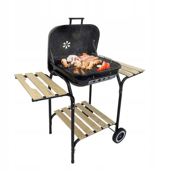 Grill ogrodowy węglowy przenośny z 3 półkami pokrywa   4x mata bbq 1013