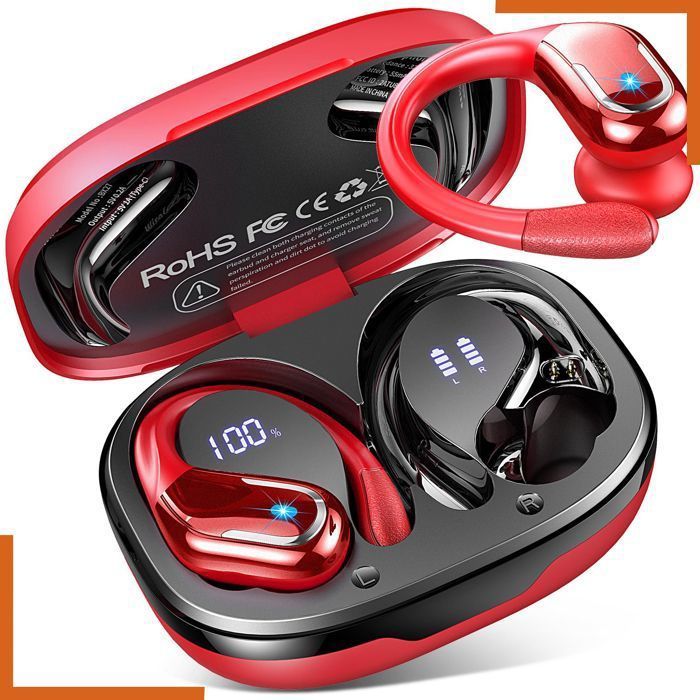 Ecouteur Bluetooth Sport,75Hrs Ecouteur sans Fil Bluetooth avec 3D HiFi Stéréo, Réduction du bruit, Écran LED Casque iOS/Android