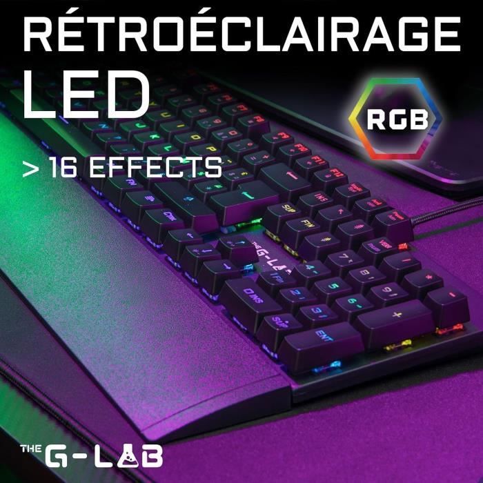 Tastiera da gioco - The G-Lab - KEYZ CARBON E - Meccanica (switch blu) - Rainbow - Profilo basso - Poggiapolsi - Cablata - Nera
