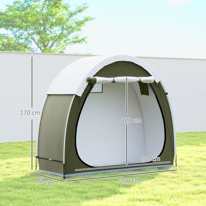 Tente à Vélo - Outsunny - pour 2 Vélos - Imperméable - avec poche, sac transport - Tissu Oxford 210D - 200 x 80 x 170 cm - vert