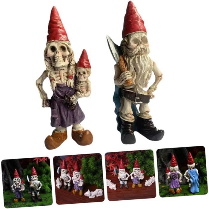 2 Pièces Statues D'Extérieur Décorations De Gâteaux Nains De Jardin en Plein Air Petit GNOME Squelette Décor Figure