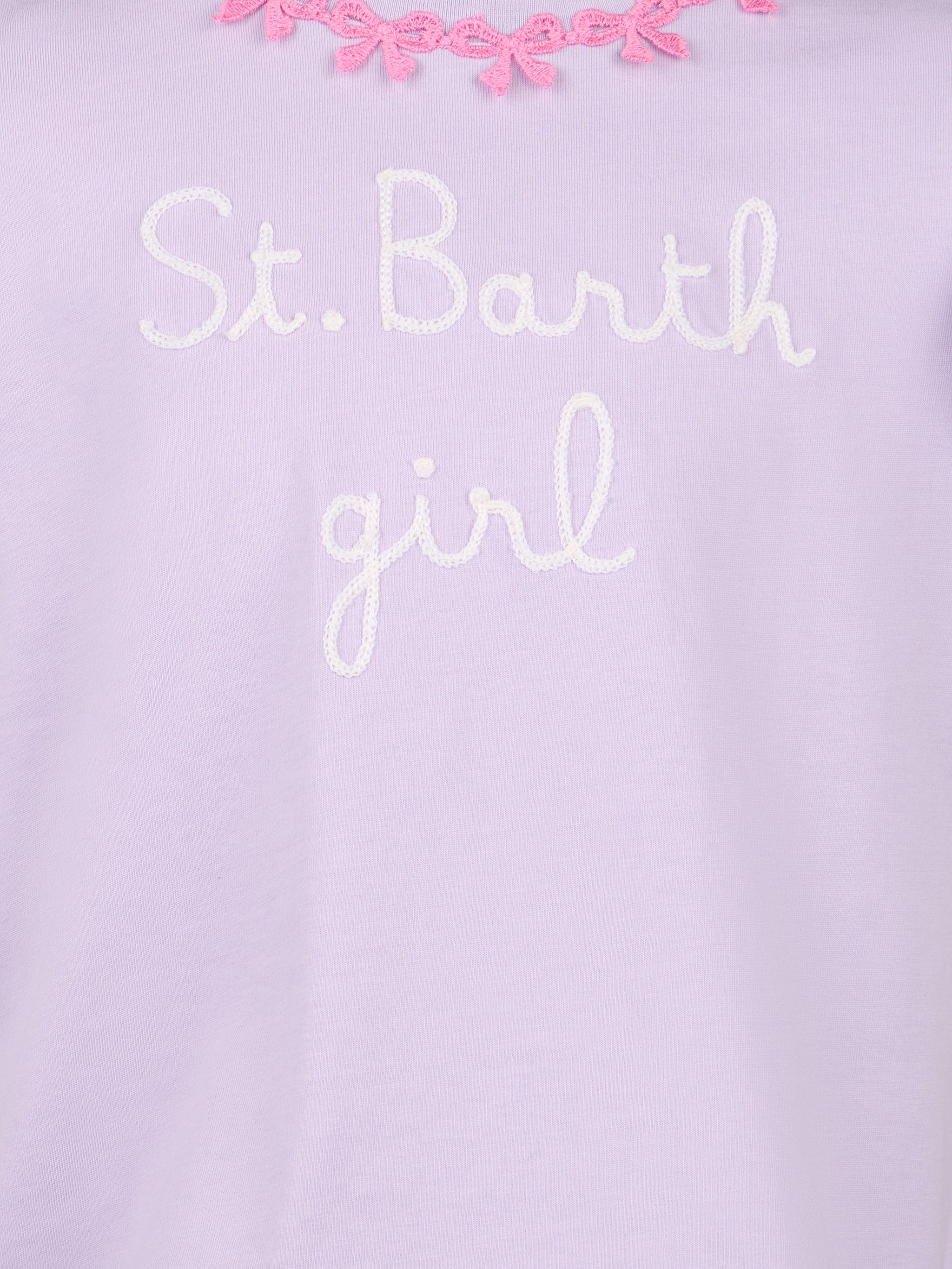 Katoenen T-shirt voor meisjes met ruches en borduurwerk.