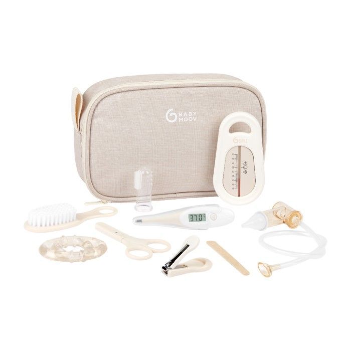 Babymoov Trousse de soin bébé - Dès la naissance - Compact avec 9 Accessoires essentiels de soin, Sable