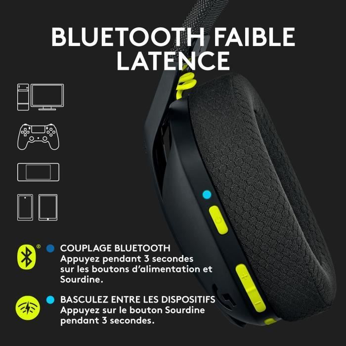 Casque gamer - Sans fil - Logitech G - G435 Lightspeed - Noir