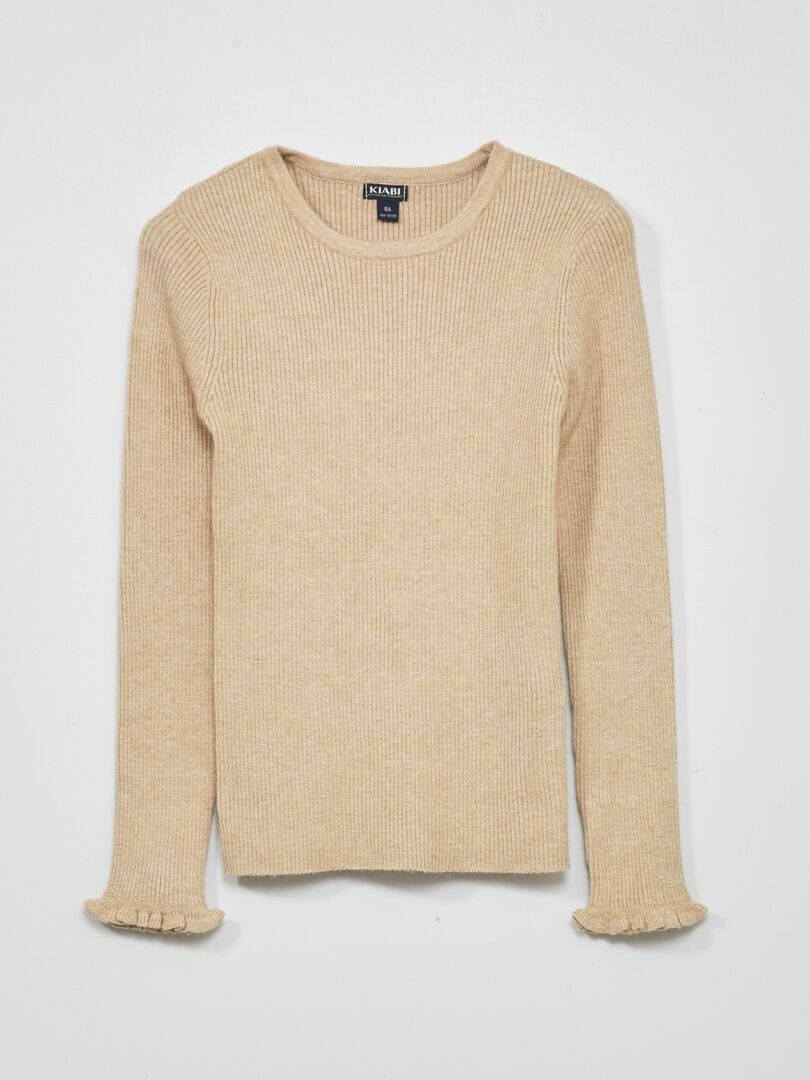Geribbelde gebreide trui - Beige