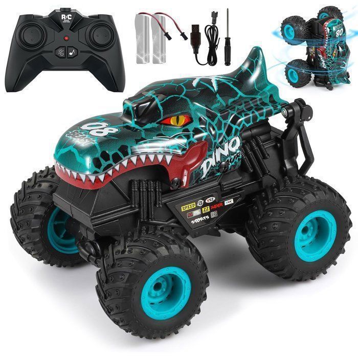 Voiture Télécommandée, Monster Truck, 1:20 RC Tout Terrain, avec LED Musique et 360°Rotation, Cadeau Enfant 4+ Ans, Bleu