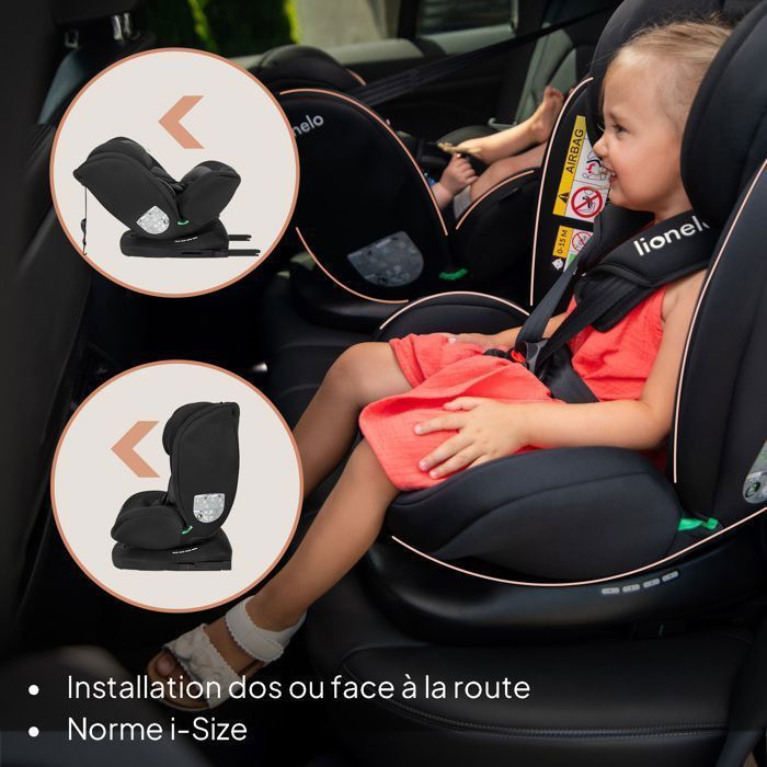 Silla de coche LIONELO Bastiaan i-Size 360° - Base giratoria - ISOFIX - 40-150 cm - 0 a 12 años - Reclinable - Grupo 0/1/2/3 - Gris