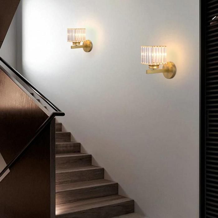 Aplique de pared moderno de cristal WOTTES, aplique de pared cuadrado de cristal dorado de 15 cm, casquillo E27, 2 unidades para dormitorio, mesita de noche y pasillo.