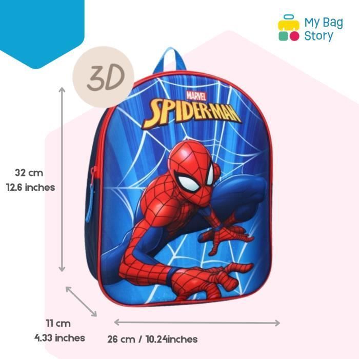 mybagstory - Rugzak - 3D - Spiderman - Blauw - Kind - School - Kleuterschool - Kinderdagverblijf - Basisschool - Jongensschooltas - Maat 32 cm