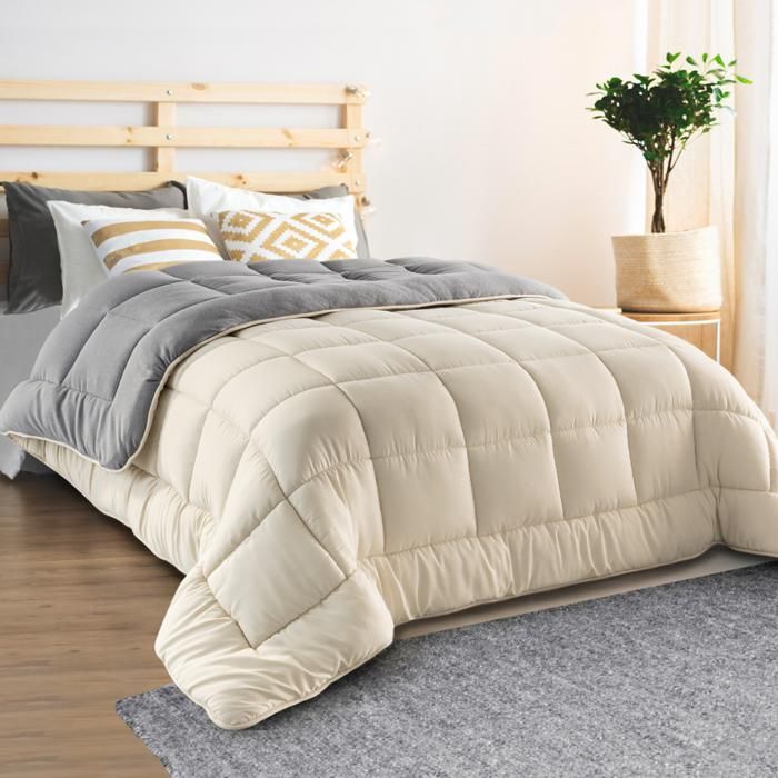 Edredón polar IDMARKET ZOE de 200x200 cm, doble cara, gris y crema, 400 g