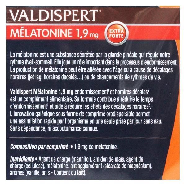 Valdispert Sommeil Rapide Extra Fort 1.9mg Mélatonine Lot de 2 x 40 comprimés