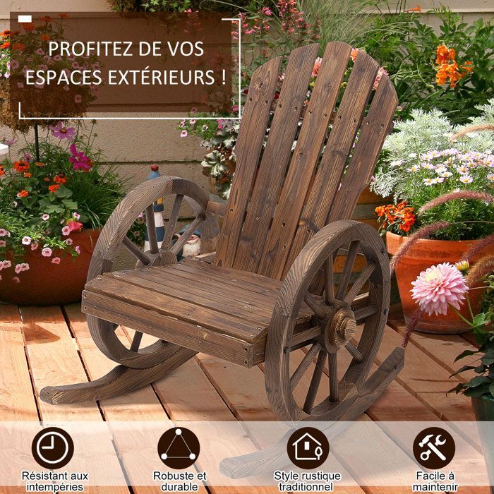 Fauteuil de Jardin Outsunny Bois de sapin 88x68x92cm Marron