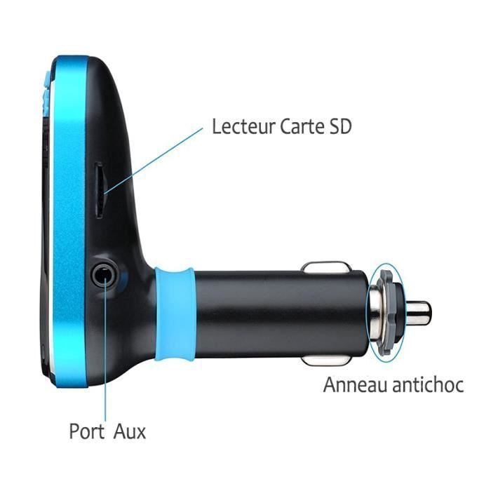 KARYLAX Bluetooth Car Hands-Free Kit + USB Charger, FM Transmission — Blue