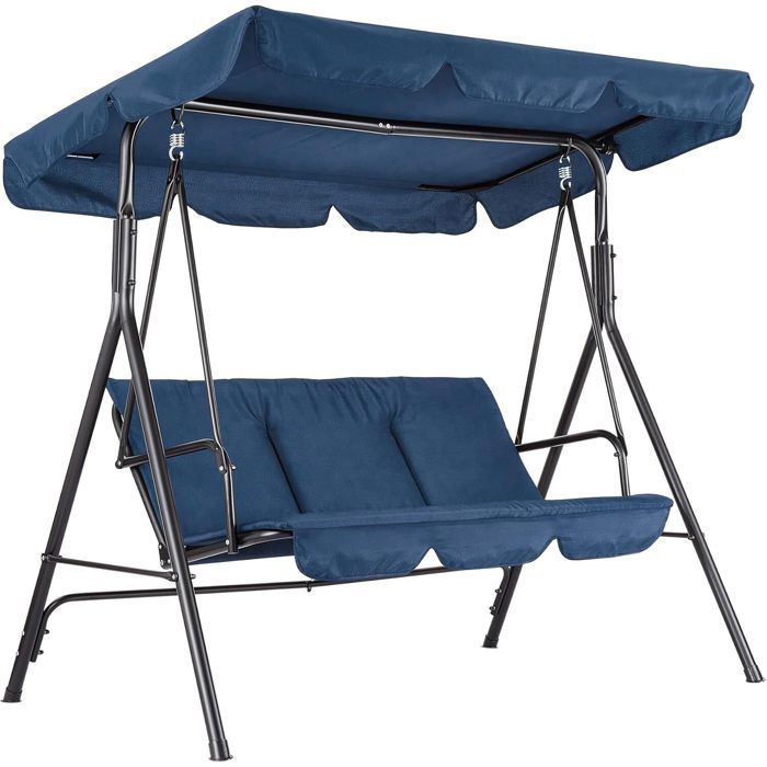 HOLA - Columpio de jardín independiente para 3 personas con toldo impermeable ajustable para jardín y patio - Carga máxima 210 kg - AZUL