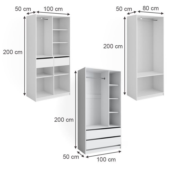 Armadio Elmo 280x200 cm, set da 3, bianco, Vicco 50205
