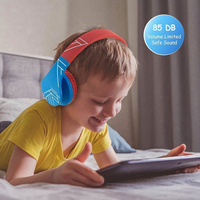 Bluetooth Headphones - POWERLOCUS - Children's - Blue-Red - Foldable - On-ear