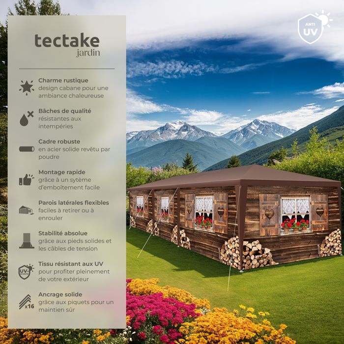 Pavillon - TECTAKE - ALMCHALET Pavillon aus Polyethylen und Stahl 900 x 300 x 250 cm - Braun