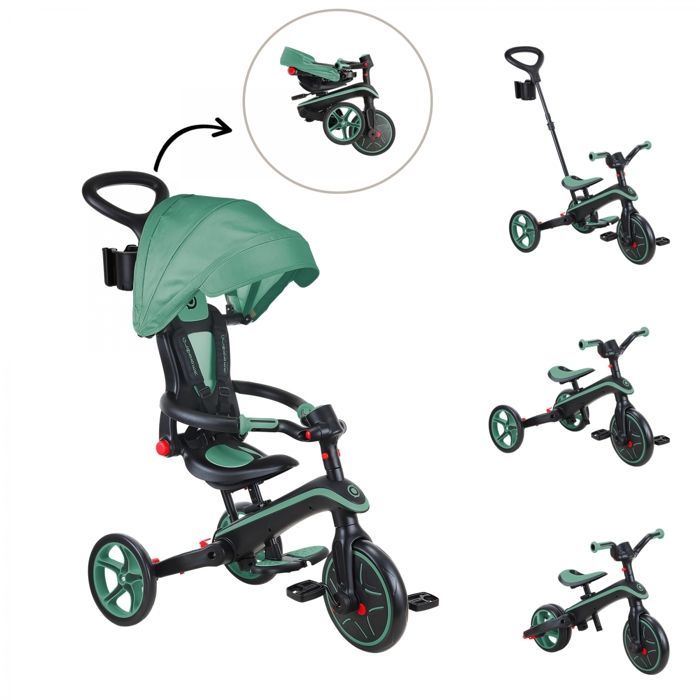 Triciclo Globber EXPLORER 4 em 1 Conversível e Dobrável - Verde Oliva