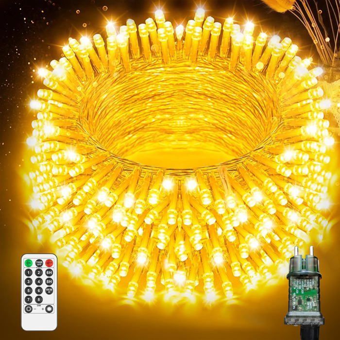 Guirlande Lumineuse Intérieur Extérieur Led 25M-200 Led Avec Télécommande Et Minuterie,8 Modes D'Éclairage Étanche Ip44,Blanc Chaud