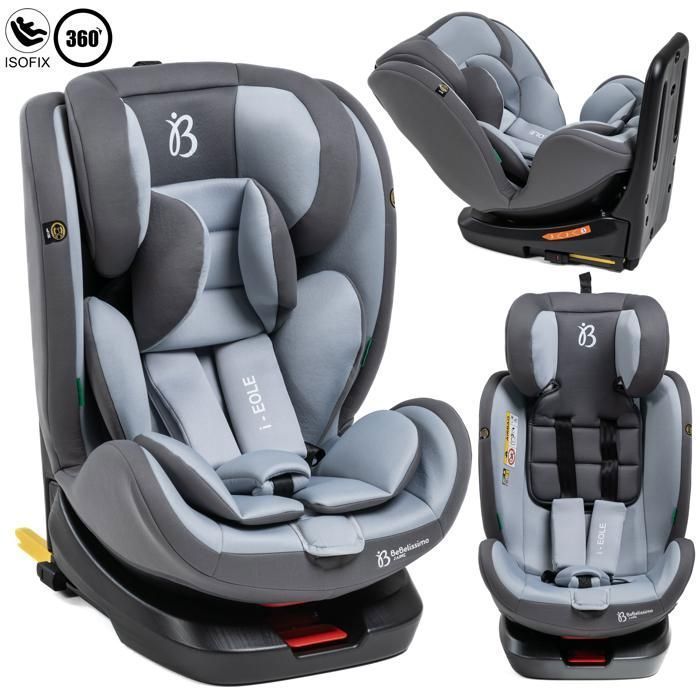 BEBELISSIMO - Siège auto Isofix - pivotant 360 ° - 40-150cm - 0-36kg - i-size EOLE - gris
