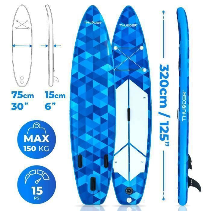 Prancha de Stand Up Paddle THUNDER® NION 320cm | Inflável | Antiderrapante | Mochila | Acessórios Completos | Kit de Reparo