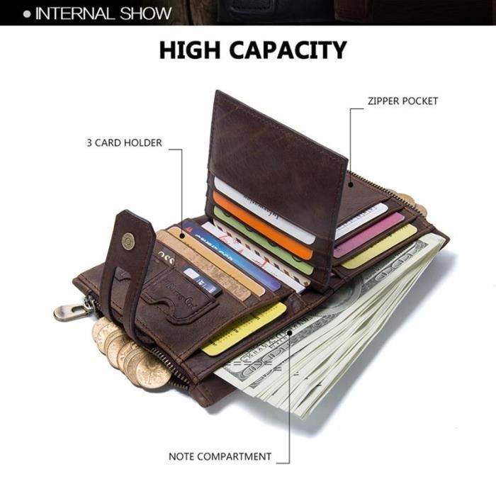 Cartera vintage de cuero genuino para hombre, tarjetero antirrobo - Café