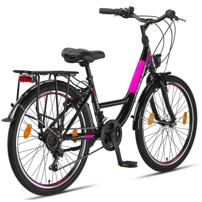 Chillaxx Strada Premium City Bike - 24 inch, Black-pink with V-brake