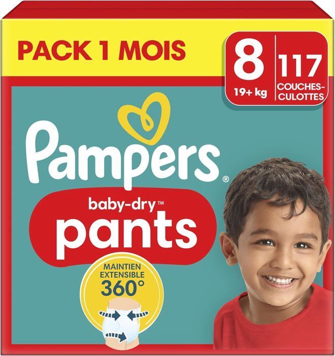 Pañales Pampers Baby-Dry Pants, Talla 8, 117 unidades