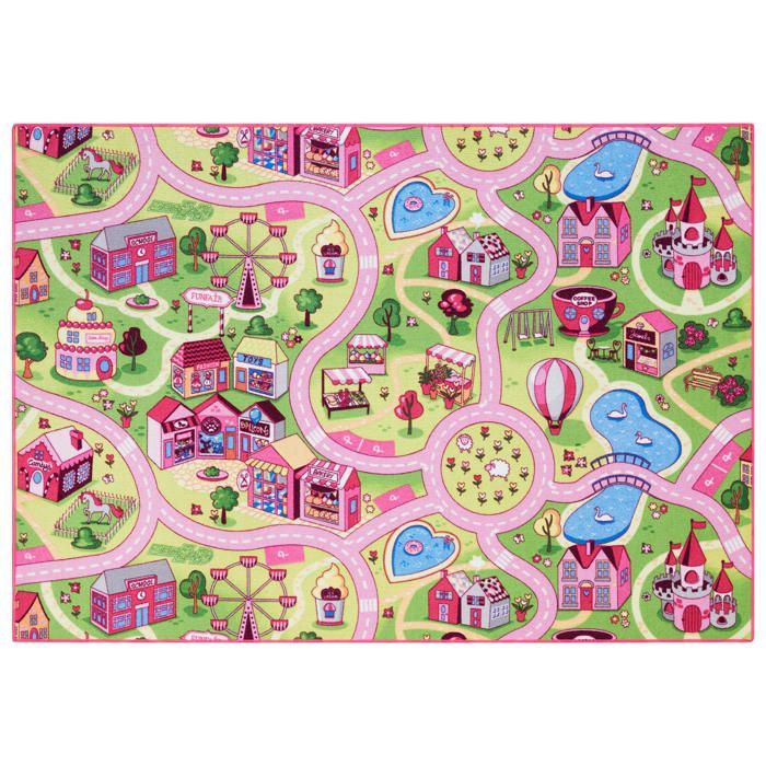 Kinderspeelmat 140x200cm, Sweet Town - Autobaanmat - Wasbaar - Antislip - Carpet Studio