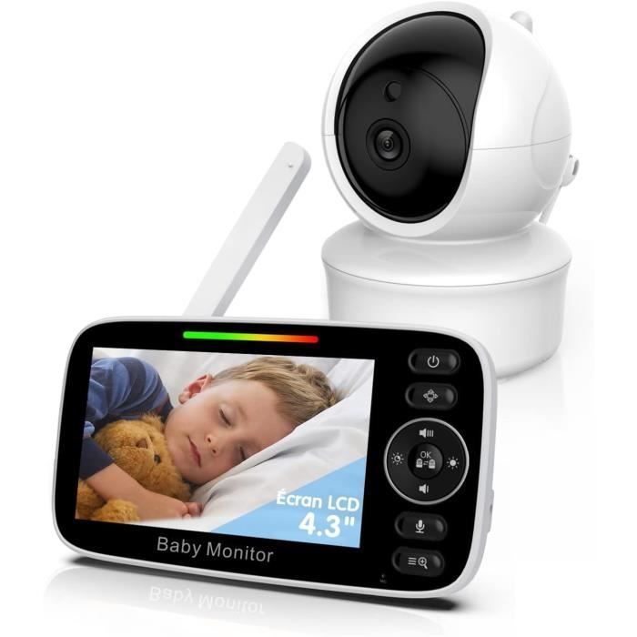 Omesiry Babyphone Caméra, Bébé Moniteur Vidéo avec 4.3” Pouces, Caméra Bébé à Distance Pan-Tilt-Zoom, ECO, Vision Nocturne