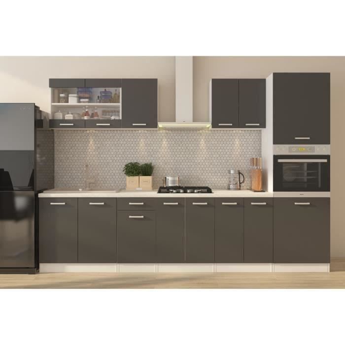Cocina completa ULTRA con columna de horno y encimera incluidas - Ancho 300 cm - 9 módulos - Gris mate