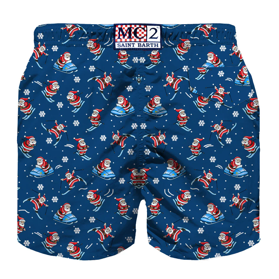 Costume da bagno da uomo in tessuto leggero con stampa Happy Santa Cla