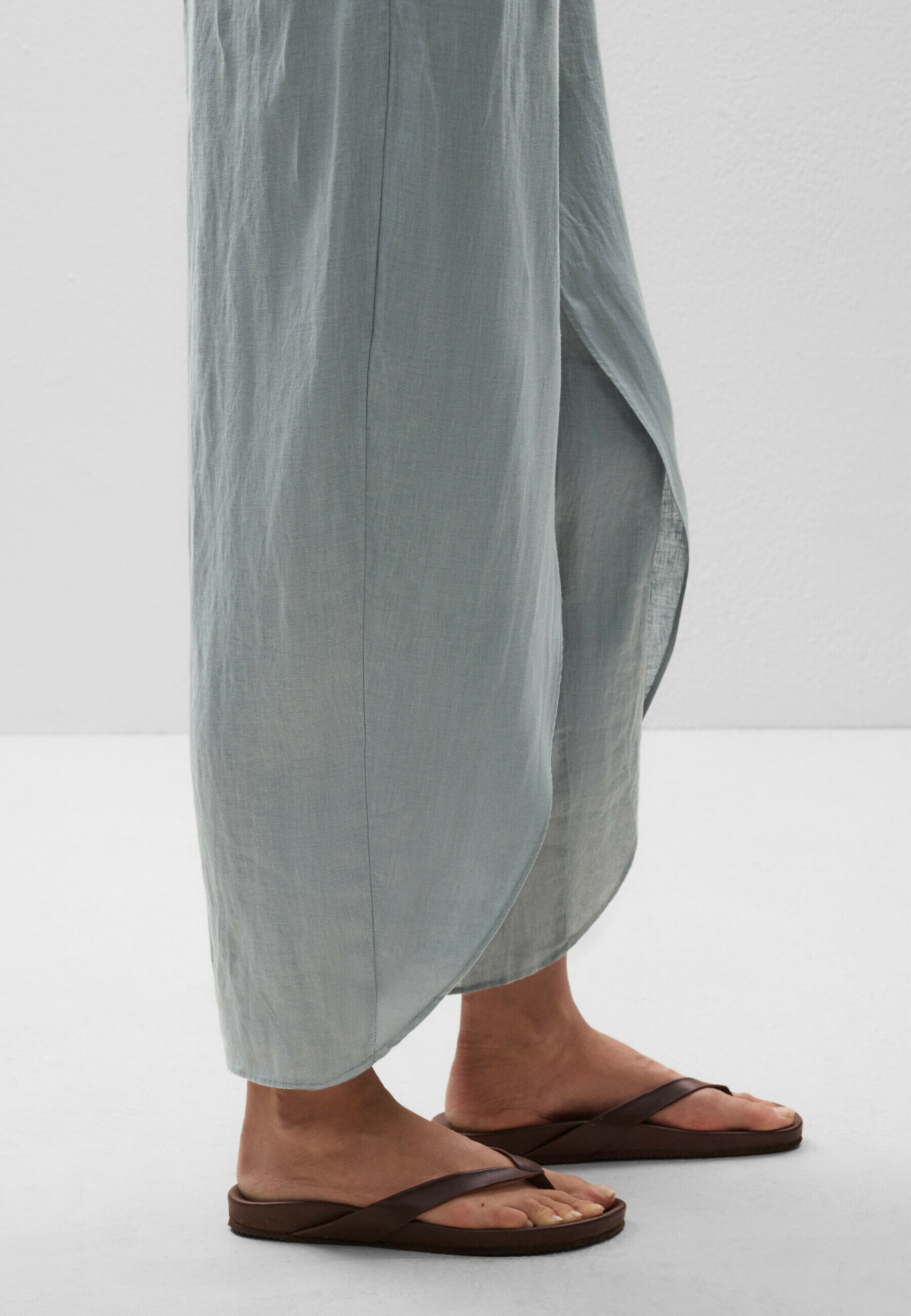 OYSHO LINNEN TRAP MET AFGERONDE SPLITS - Broek - blauwgrijs