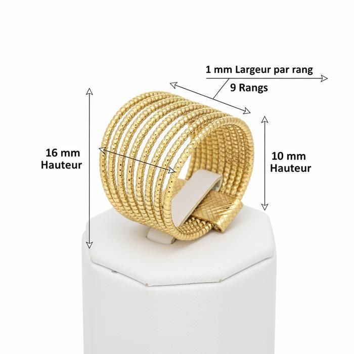 Anel - Multifios - Gravado - Banhado a Ouro Amarelo 18k - (9 Fileiras) - Tamanhos 52 a 62 - Feminino